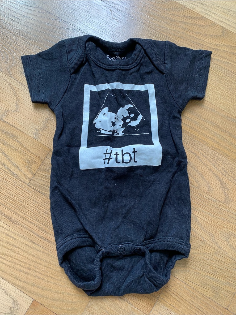 6-12 Month Black Baby Onesie with Funny White #tbt Sonogram Graphic